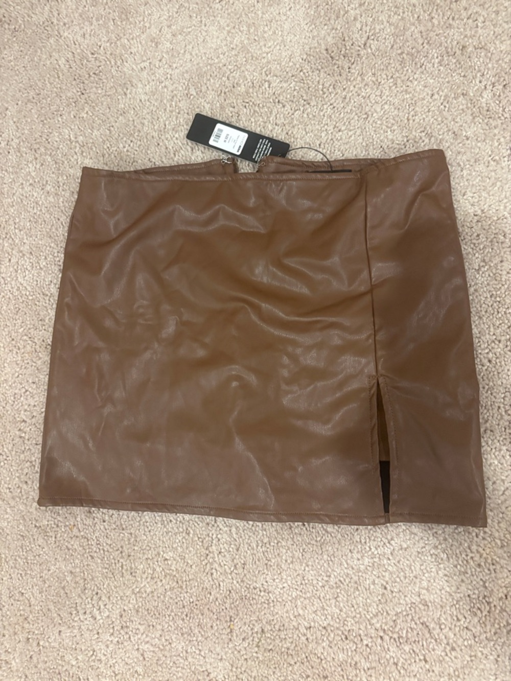Chocolate Faux Leather Mini Skirt with Side Slit